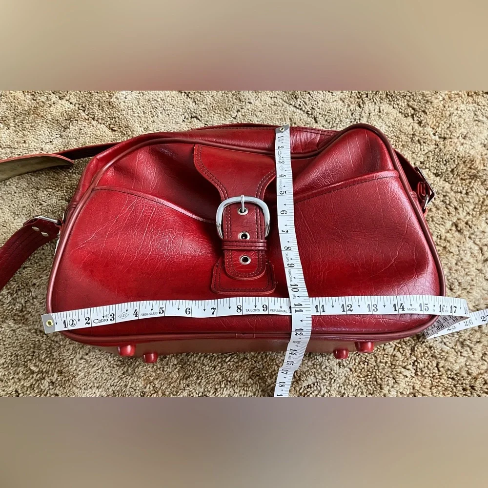 Sears Vintage Travel Bag, Burgundy Leather, YKK Zippers, 44” Adj. Strap